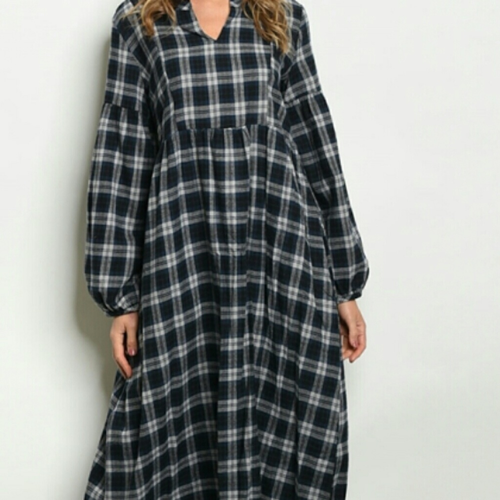 Hand made!! Cotton Dress Black n White Plaid Maxi